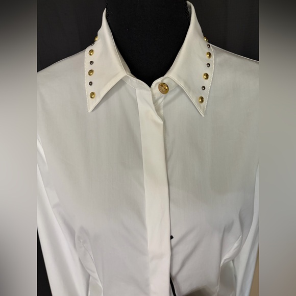 Versace White Button Down Shirt  Black & Gold Stud Accents Size M EU 44 NEW COA - Picture 17 of 17